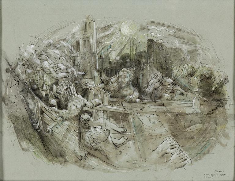 PETER WEISS, mixed media on paper, signed and dated 46.