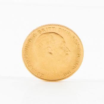 Gold coin 1/2 sovereign Great Britain 1906.