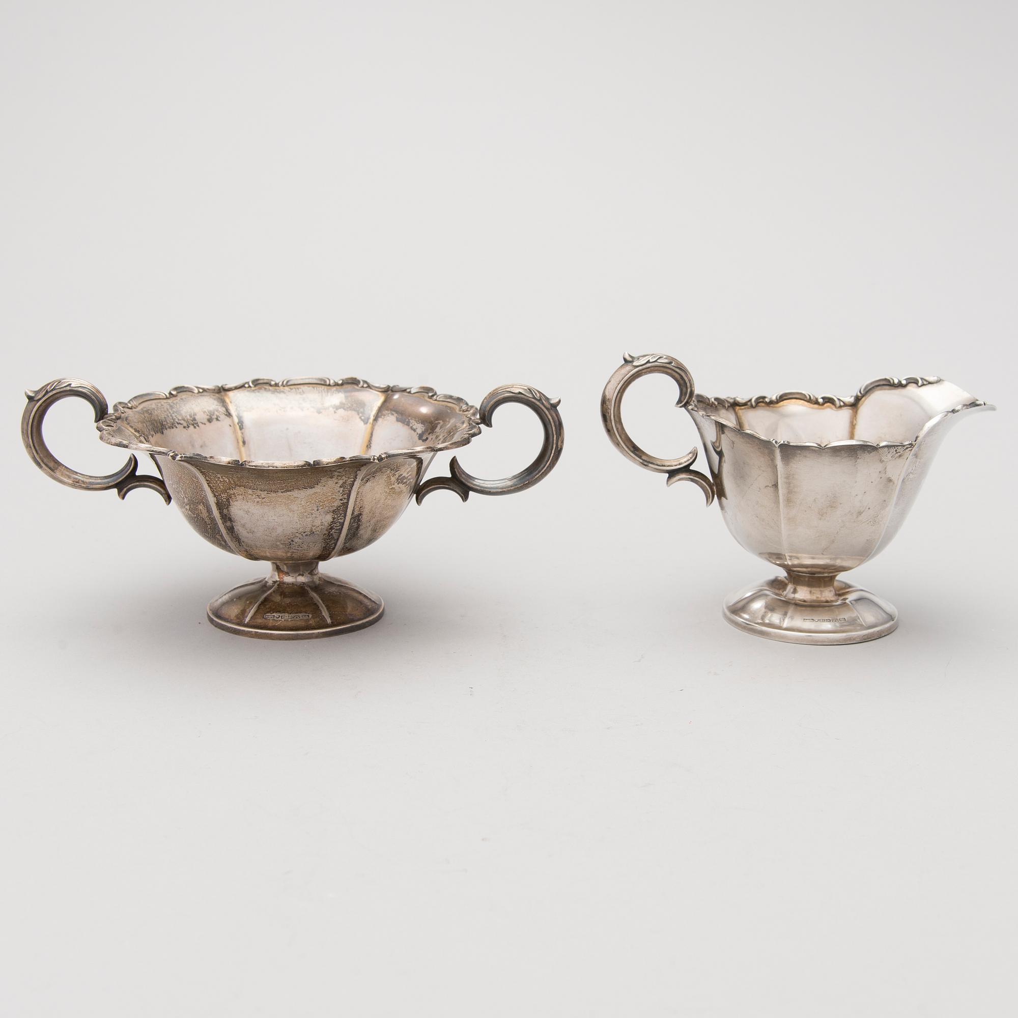 CREAM JUG AND SUGAR BOWL, silver, Turku, 1951.