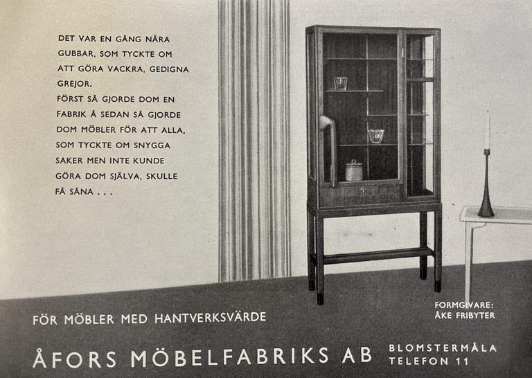 Åke Fribyter, a mahogay display cabinet, Åfors Möbelfabrik, Blomstermåla, ca 1955.
