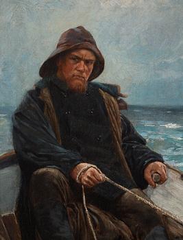 Oscar Björck, En fiskare i sin båt till sjöss.
