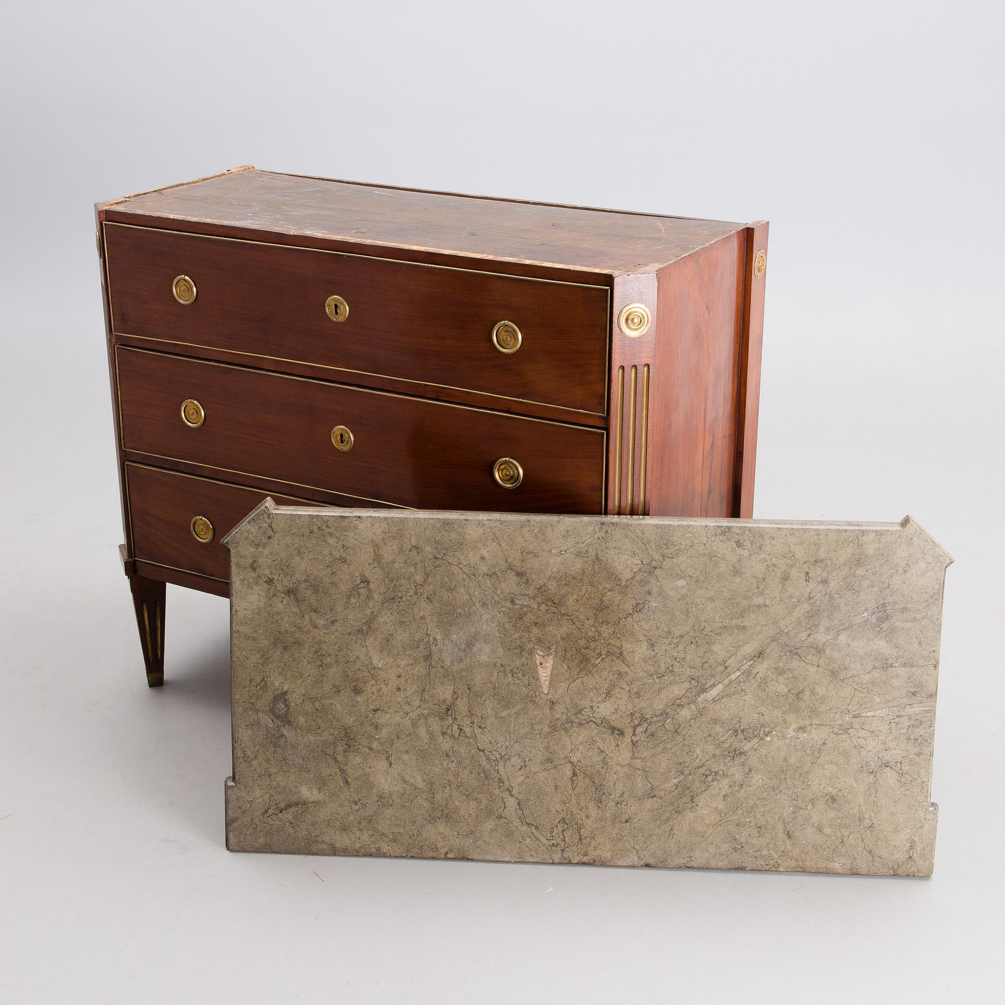 EN SKRIVBYRÅ, av Carl Lindborg, gustaviansk, 1700-talets slut, signerad, samt med snickarämbetets stämpel.