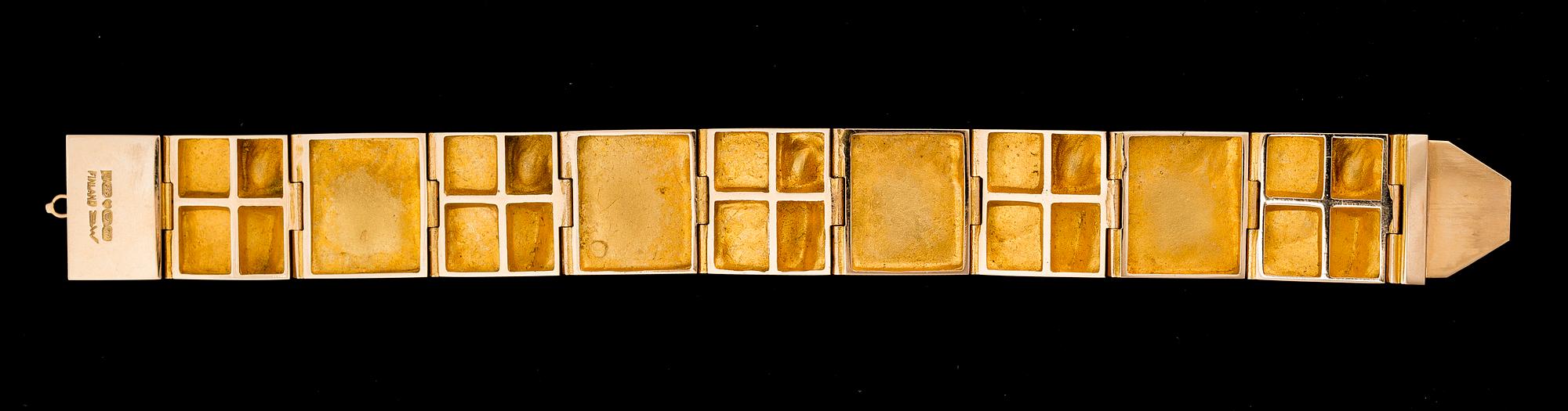 BJÖRN WECKSTRÖM, RANNEKORU, Neliönmuodot, 14K kultaa, Lapponia 1970.