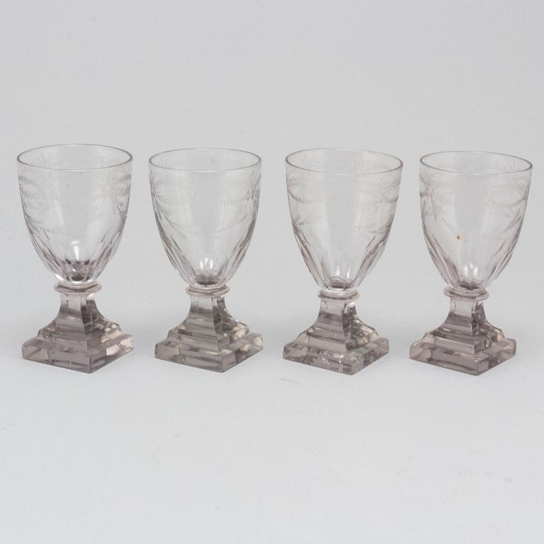 Four late Gustavian wine glasses, early 19th century.