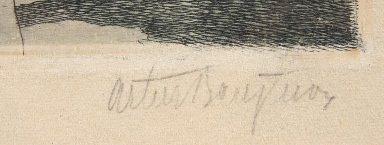 PARTI GRAFIK, 4 delar, F Lindström, 2 st, Artur Bengtsson samt Gustav Kronér, sign.