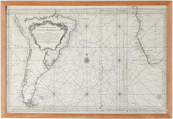SJÖKORT, över Sydafrika, daterad 1753.