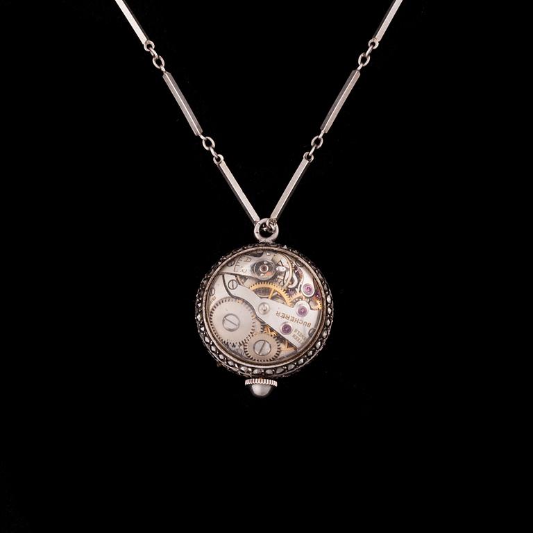 KAULAKELLO, naisten, Bucherer, hopeaketju. Sveitsi 1900-luvun alkupuoli.