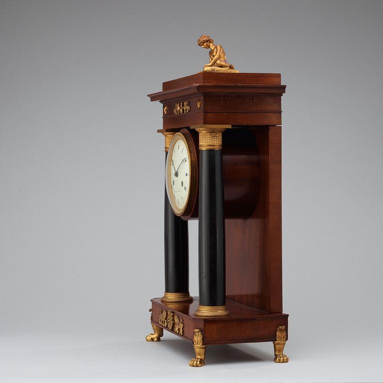 A Danish Empire 19th century mantel clock, marked "F. Jürgensen Kiöbenhavn".