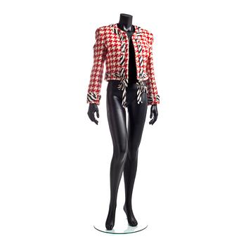 845. MOSCHINO CHEAP AND CHIC, a red and white houndstooth wool blend jacket.