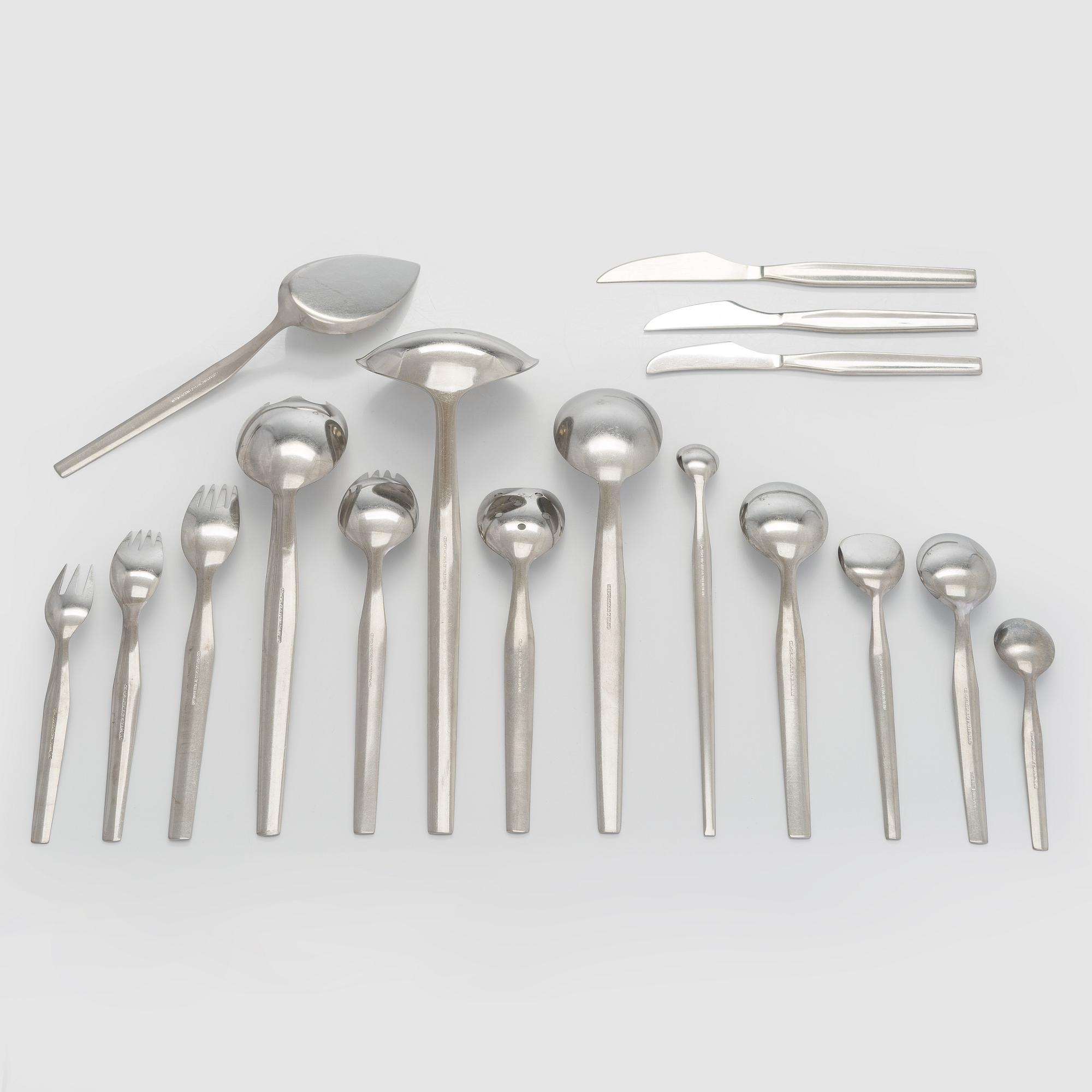 Tapio Wirkkala, a 110-piece set of 'Caravelle' steel cutlery, Hopeakeskus Oy Finland.