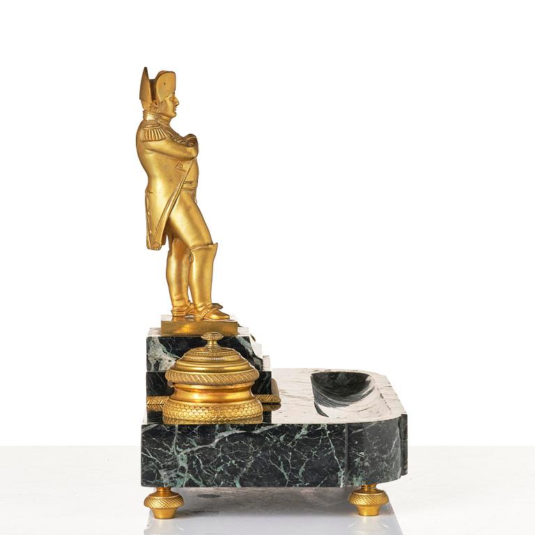 A French Empire-style gilt bronze and marble inkstand, late 19th century.