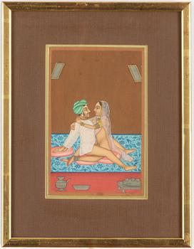 Oidentifierad konstnär, Erotiska scener, Indien, 1900-tal. Tre stycken.