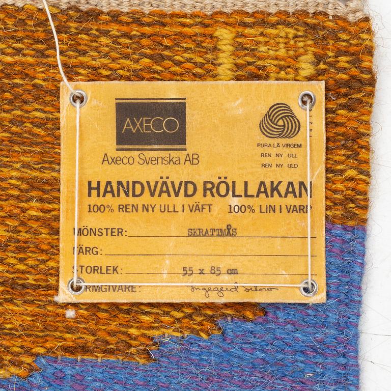 Ingegerd Silow, a flat weave carpet/weave, Axeco, signed IS, ca. 90 x 56 cm.