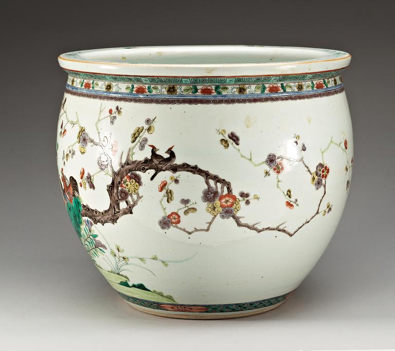 A large famille rose fish basin, late Qing dynasty.