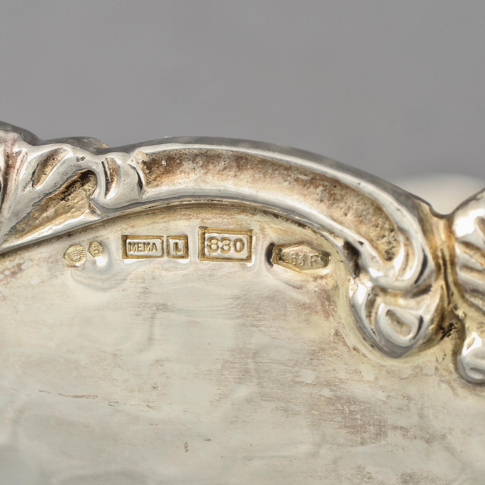 UPPLÄGGNINGSSKÅL, silver, MEMA samt importstämplar, 1900-tal, vikt 650 g.