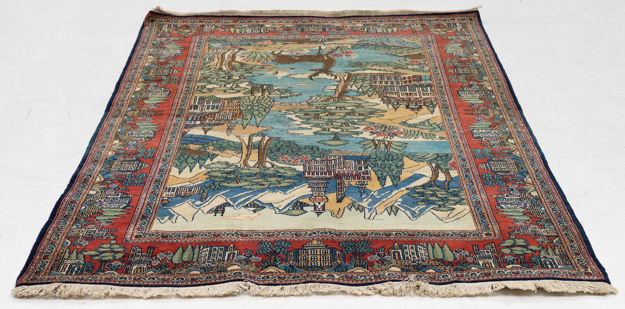 Matta, Keshan, figural. ca 216 x 130 cm,