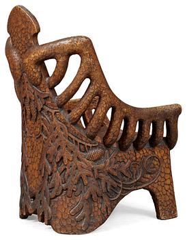 A Gustaf Fjaestad art noveau sculptured pine armchair, Sweden 1894.