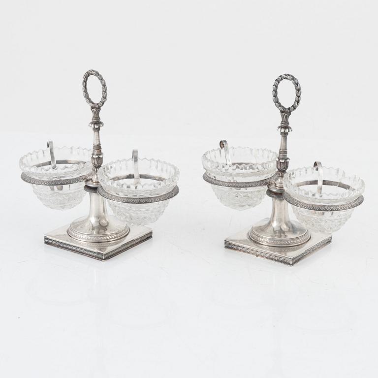 Saltkar, ett par, silver och glas, empire, Wien, Österrike-Ungern, 1817.