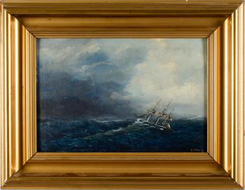 OKÄND KONSTNÄR, olja på pannå, otydligt signerad.