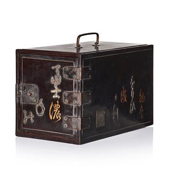 902. A black lacquer cabinet with poetic inscriptions, Edo Period, 17th Century.