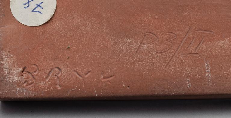 RUT BRYK, KERAMIKRELIEF. Sign. Bryk, P3/II Arabia. Sent 1950-tal.