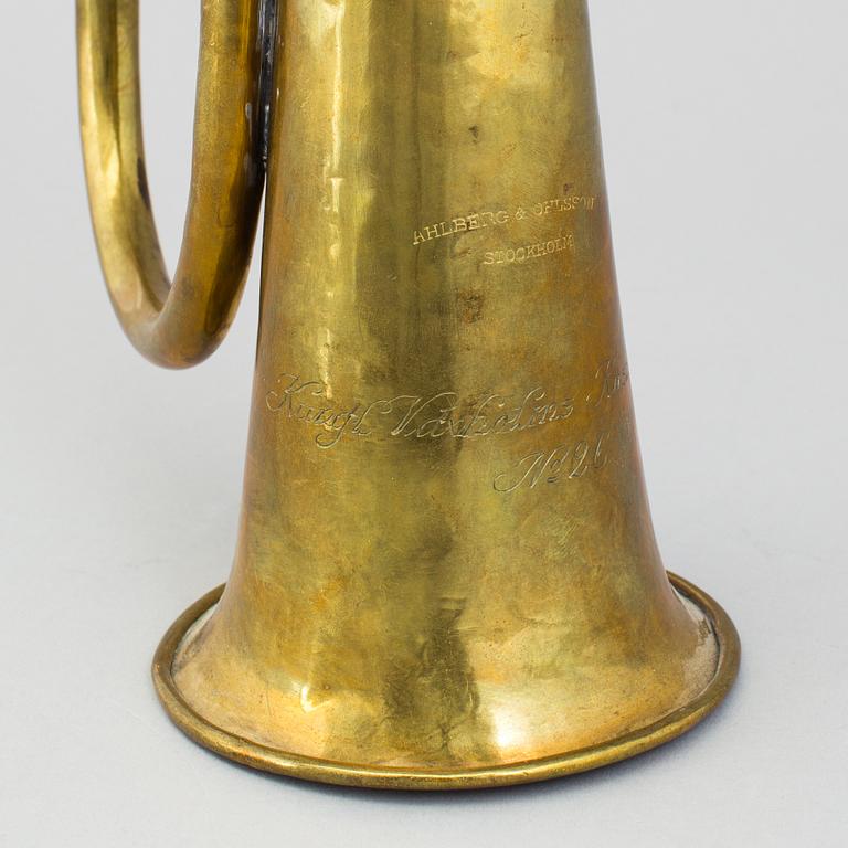 A Swedish early 20th century military brass horn Ahlberg & Ohlsson, Stockholm.