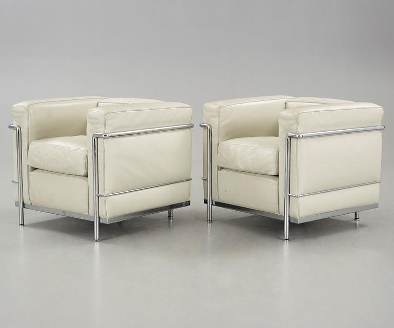 A pair of 'LC2' easy chairs designed by Le Corbusier, Cassina.