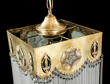 A jugend ceiling lamp, early 20th century, total hight 50 cm.