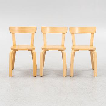 Alvar Aalto, three model 69 chairs, Artek, Finland.