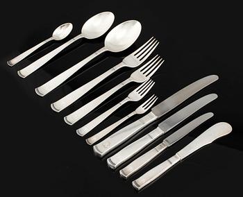 Silver and steel cutlery set, "Rosenholm", 122 pieces designed by JACOB ÄNGMAN, manufactured by GAB, weight 4360 g.