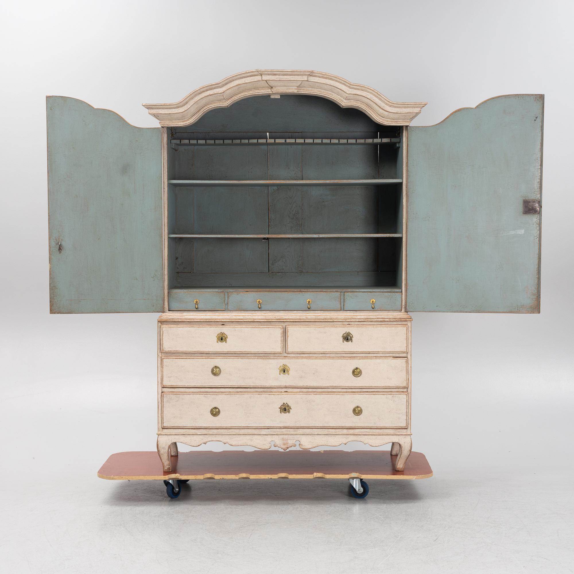 A painted Rococo cabinet, 18th Century.
