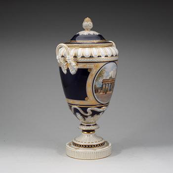 A large Berlin vase with cover, 19th Century.