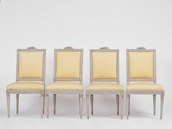 A set of four Gustavian chairs, Stockholm, late 18th century.