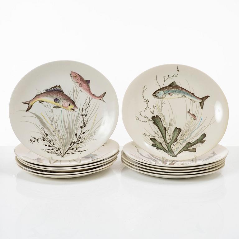 Fish service, 14 pieces, earthenware, "Fish", Johnson Bros, England.