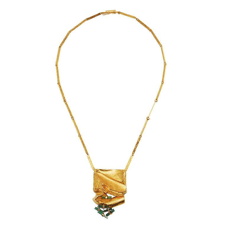 A Björn Weckström 18k gold pendant with turmalines and a chain, Lapponia, Finland.
