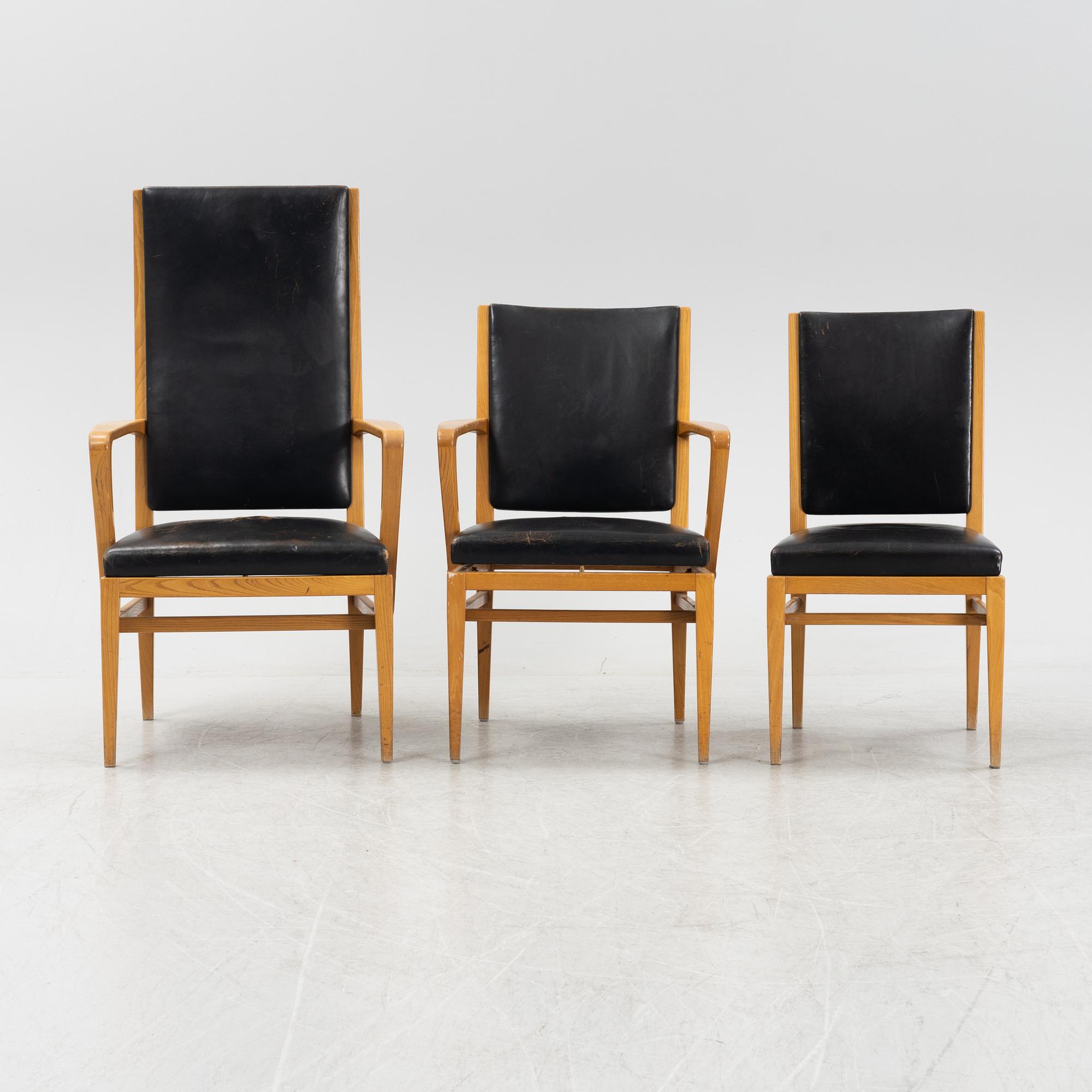 Carl Malmsten, karmstolar 4 st, samt stolar, 3 st, "Riksdagen", 1940-tal. Proveniens Sveriges Riksdag, formgivna 1940.