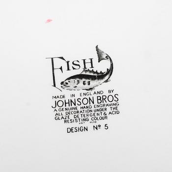 SERVISDELAR, 9 st, flintgods, "Fish", Johnson Bros, England.
