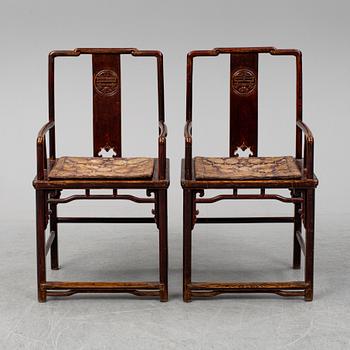 A pair of armchairs, late Qingdynasty.