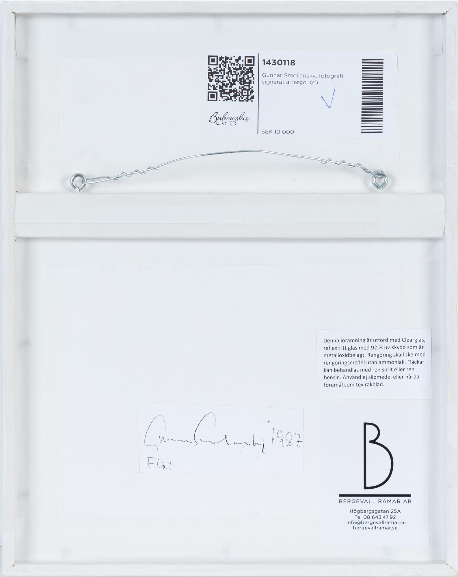Gunnar Smoliansky, photograph signed verso.