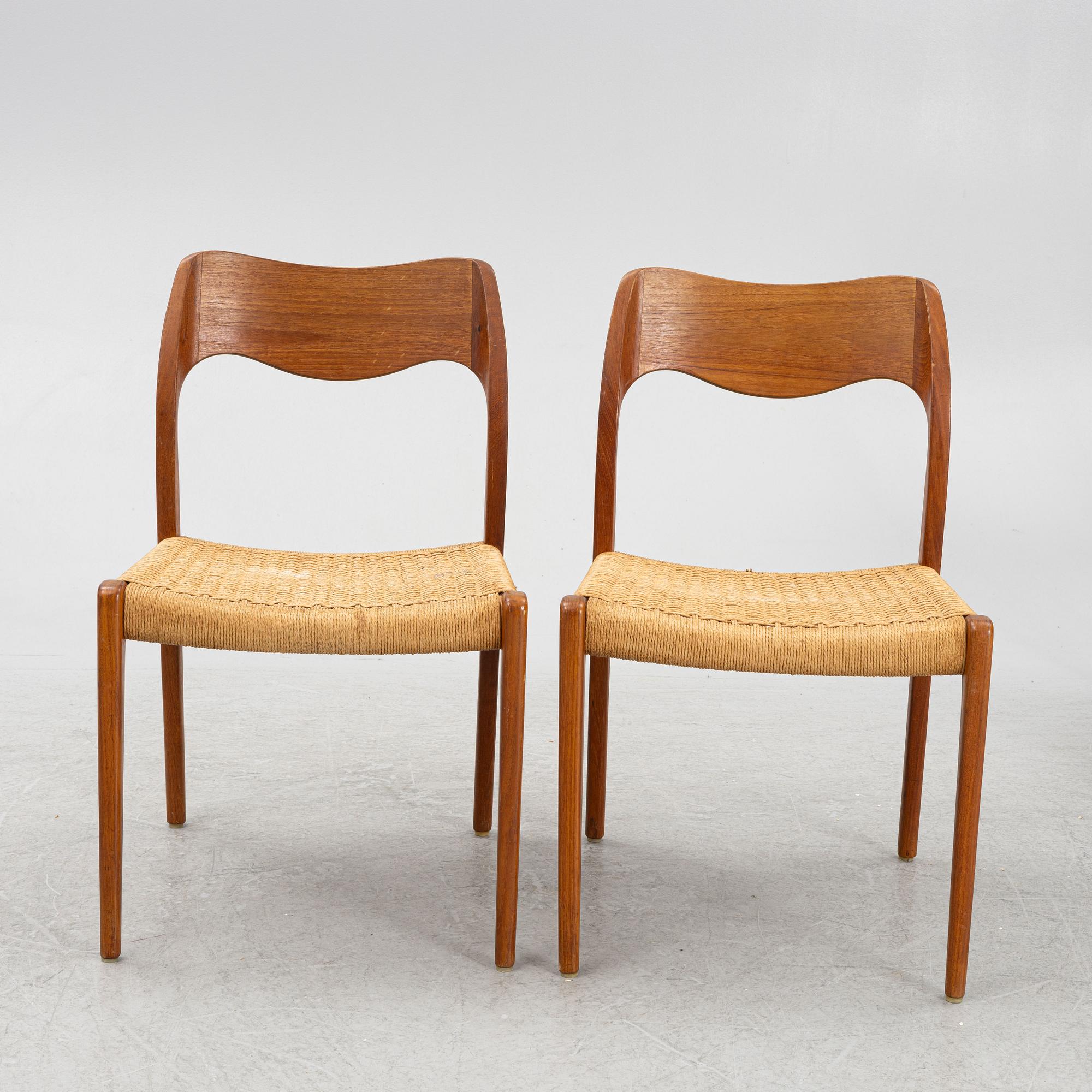 Niels Otto Møller, stolar, 6 st, modell 71, J.L. Møllers Møbelfabrik, Danmark, 1950/60-tal.