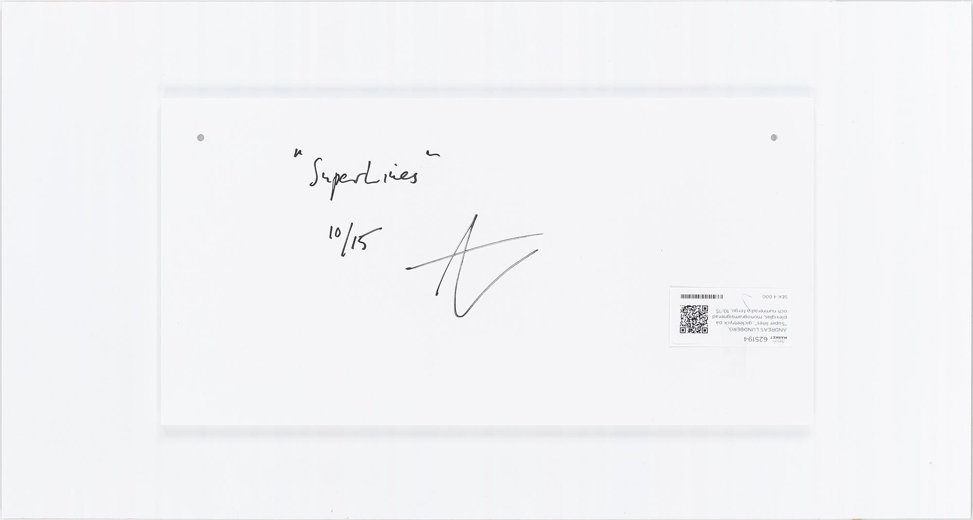 ANDREAS LUNDBERG, "Super lines", gicleetryck på plexiglas, monogramsignerad och numrerad a tergo, 10/15.