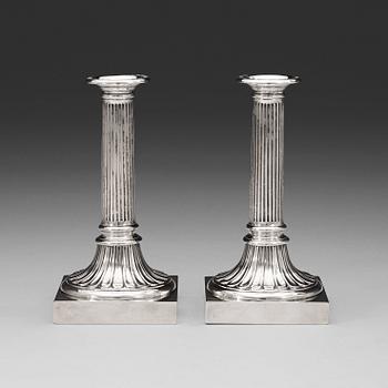 A pair of Swedish 18th century candlesticks, marks of Pehr Zethelius 1779.