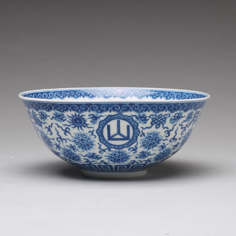 A blue and white Chinese bowl, presumably Republic, with Qianlong mark.