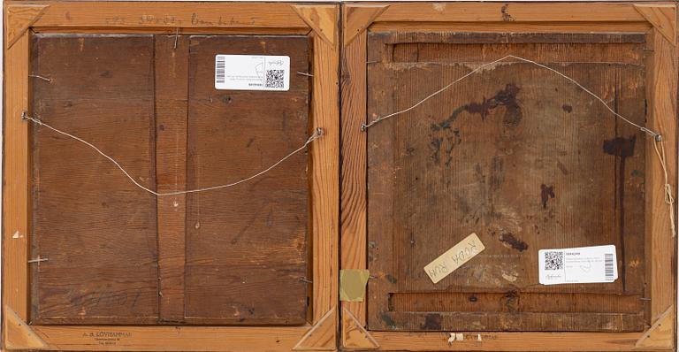 Unknown artist, circa 1800, Coastal landscape with figures, a pair.