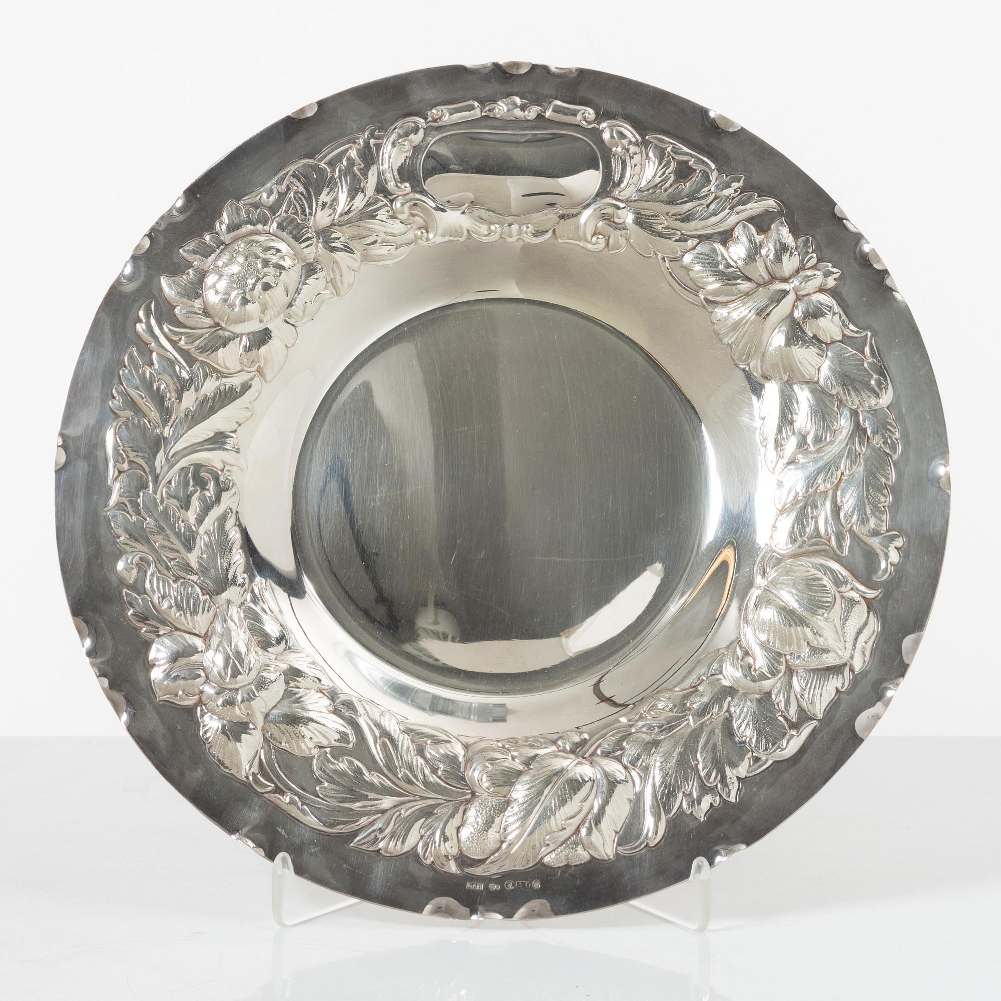 A Swedish silver plate, mark of Guldsmedsaktuebolaget, Stockholm 1951. Barock style.