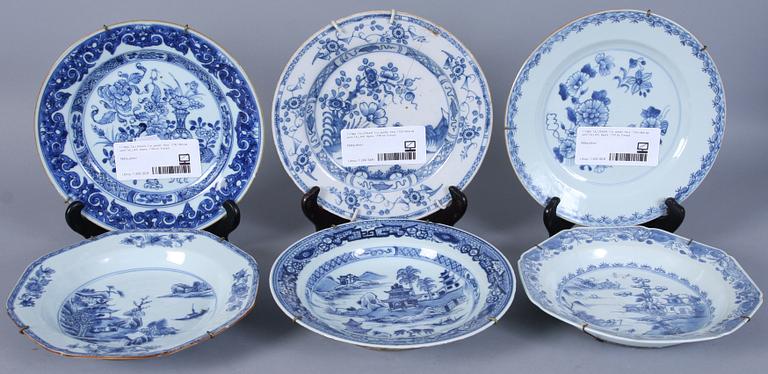 TALLRIKAR, 5 st, porslin, Kina, 1700/1800-tal, samt TALLRIK, fajans, 1700-tal, Europa.