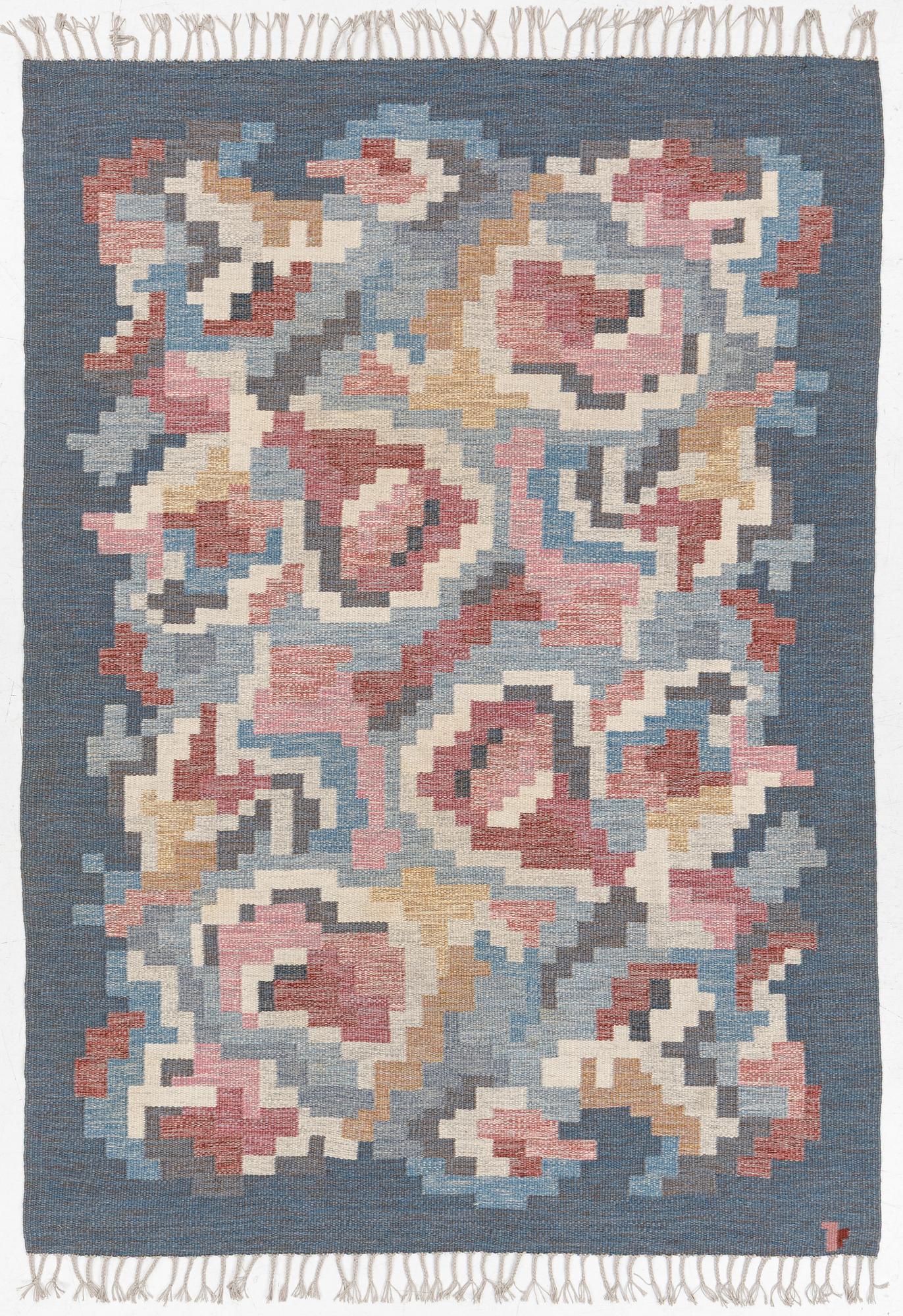 Erik Lundberg, rug, flat weave, "Coral", approx. 240 x 170 cm, Vävaregården Eringsboda, signed V.