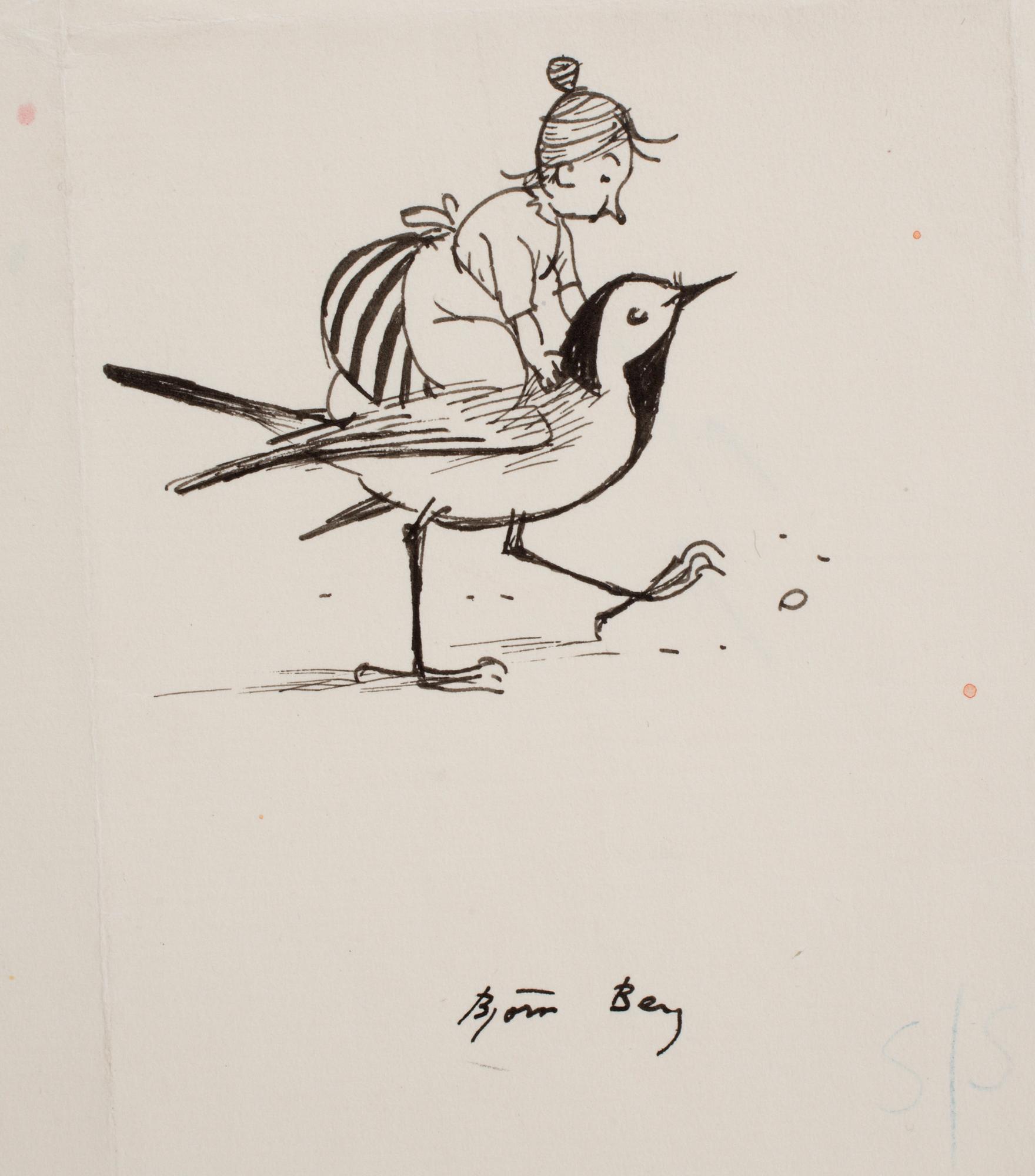 BJÖRN BERG, two ink drawings "Teskedsgumman" signed.