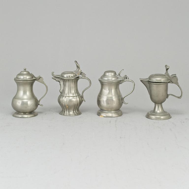 Eight pewter mustard pots, 18th/19th century.