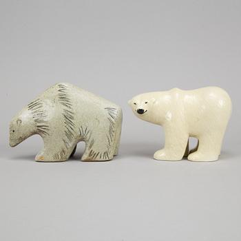 Lisa Larson, two stoneware polar bears, Gustavsberg.